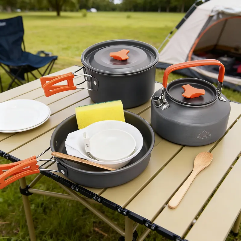 camping cooking pot set, camping tableware set, outdoor tableware set, camping pot set, camping cookware